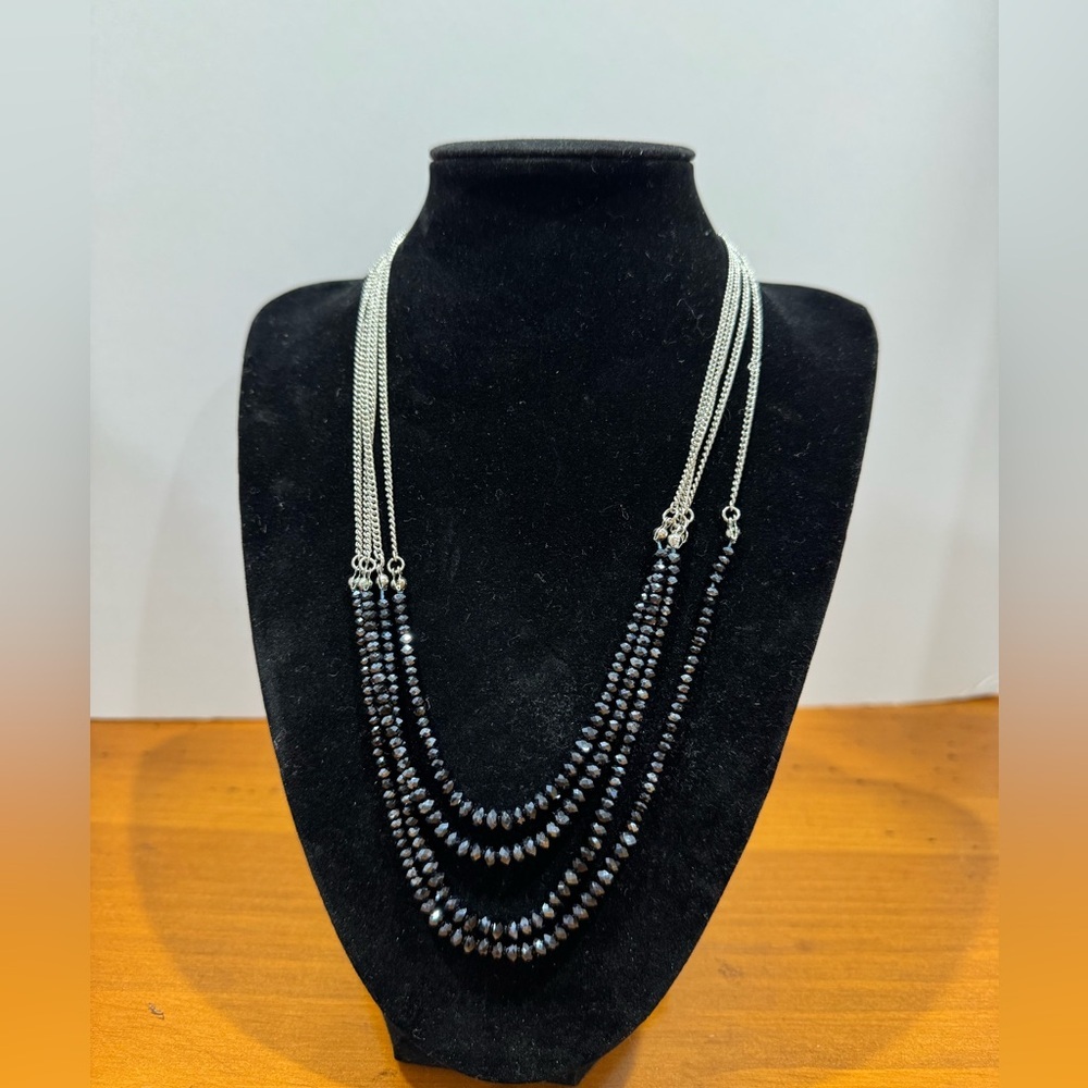 Kenneth Cole silver and navy Beaded multi strand Necklace - Picture 3 of 6